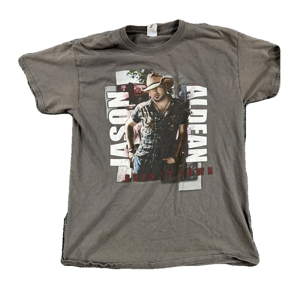 Jason Aldean Burn It Down Tour 2015 T Shirt Mens Medium Gray Concert Graphic Tee